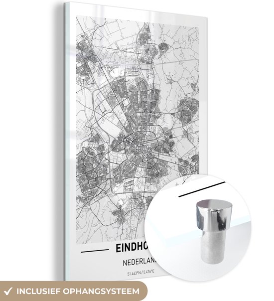 Peinture sur verre - Plan de la ville d'Eindhoven - 20x30 cm - Peintures sur verre acrylique - Photo sur Glas - Carte