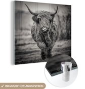 MuchoWow® Peinture sur verre 90x90 cm - Peinture sur verre - Highlander écossais - Portrait - Zwart et Wit - Photo sur verre acrylique - Peintures