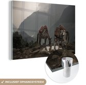 MuchoWow® Glasschilderij 150x100 cm - Schilderij acrylglas - Ezels op een bergpad - Foto op glas - Schilderijen