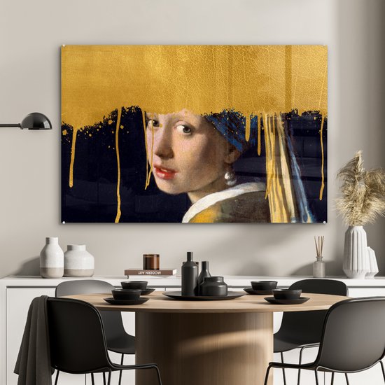 Peinture sur verre - Fille avec une boucle d'oreille en perle - Or -  Vermeer - 120x80... | bol.com