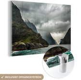 MuchoWow® Glasschilderij 120x80 cm - Schilderij acrylglas - Nieuw Zeeland - Water - Berg - Foto op glas - Schilderijen