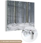 MuchoWow® Glasschilderij 20x20 cm - Schilderij acrylglas - Bomen - Winter - Sneeuw - Foto op glas - Schilderijen