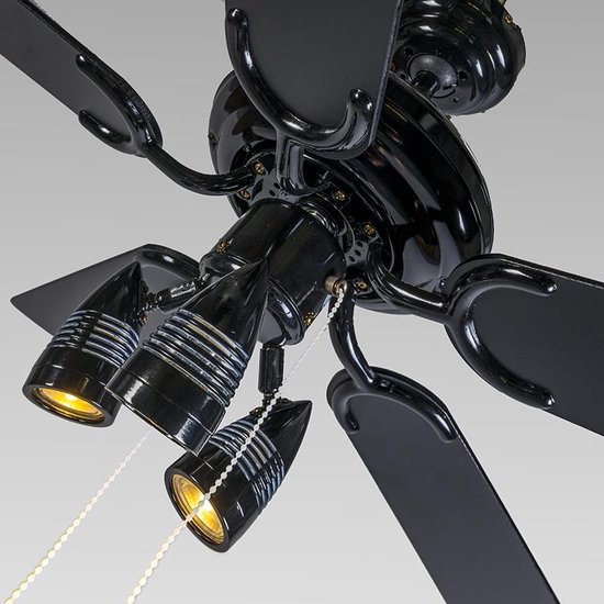 QAZQA mistral - Stille Plafondventilator met Verlichting | Lamp - 3 lichts - Ø 1100 mm - Zwart - Woonkamer | Slaapkamer | Keuken - QAZQA
