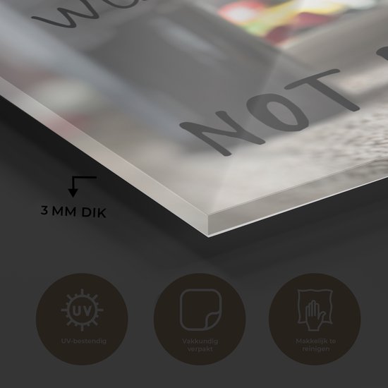 MuchoWow® Glasschilderij 20x20 cm - Schilderij acrylglas - Wijn quote 'A day without wine is like... not for me' met een wijnglas - Foto op glas - Schilderijen