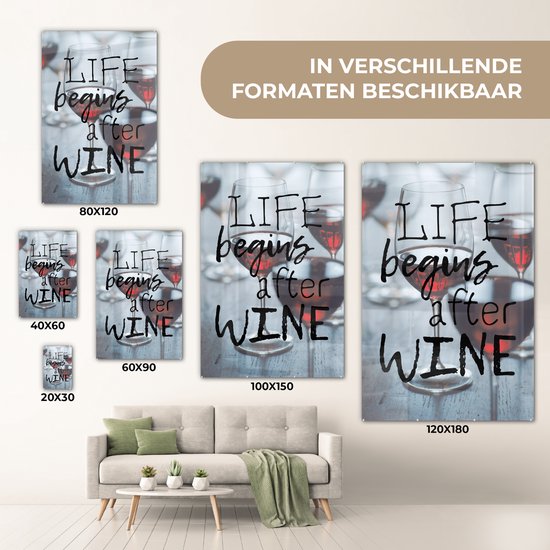 Peinture sur verre - Citation sur le Vin ' La Life commence après le vin' avec des verres à vin - 20x30 cm - Peintures sur Verre Peintures - Photo sur Glas