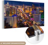 MuchoWow® Glasschilderij 160x80 cm - Schilderij acrylglas - Nacht - Las Vegas - Paars - Foto op glas - Schilderijen