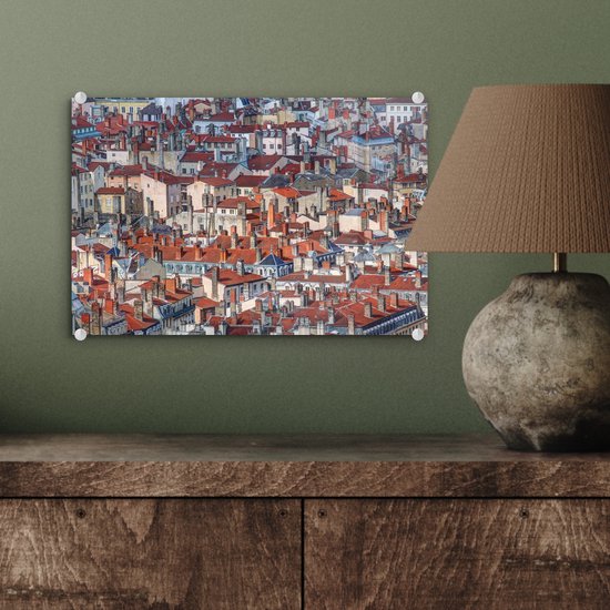 Les beaux toits rouges de la ville de Lyon en France Plexiglas 30x20 cm - petit - Tirage photo sur Glas (décoration murale plexiglas)
