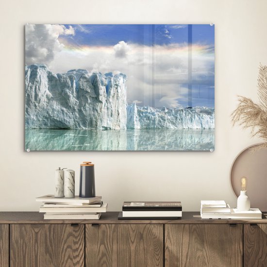 MuchoWow® Peinture sur verre - Nuages ​​sur le glacier Perito Moreno en Argentine - 60x40 cm - Peintures sur verre acrylique - Photo sur Glas