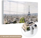 MuchoWow® Glasschilderij 120x60 cm - Schilderij acrylglas - Parijs skyline - Foto op glas - Schilderijen