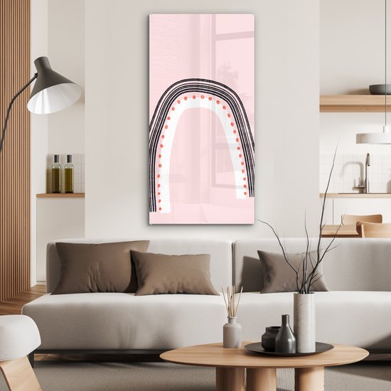 MuchoWow® Glasschilderij 60x120 cm - Schilderij acrylglas - Regenboog - Minimalisme - Roze - Foto op glas - Schilderijen