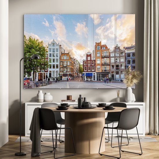 MuchoWow® Peinture sur Verre - Canal Houses Amsterdam - 150x100 cm - Peintures sur Verre Acrylique - Photo sur Glas