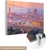 MuchoWow® Glasschilderij 30x20 cm - Schilderij acrylglas - Florence - Stad - Zon - Foto op glas - Schilderijen