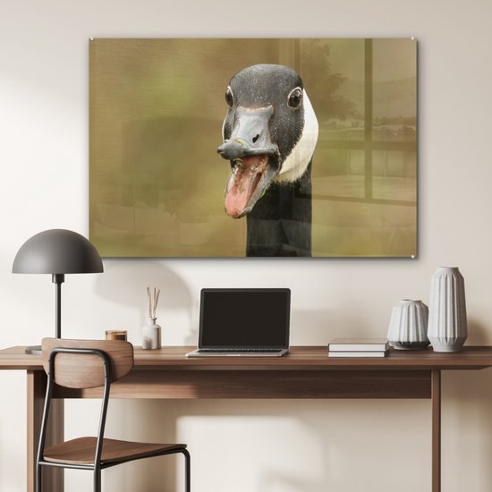 MuchoWow® Peinture sur verre 120x80 cm - Peinture sur verre acrylique - Tête d'oiseau de grande bernache du Canada - Photo sur verre - Peintures