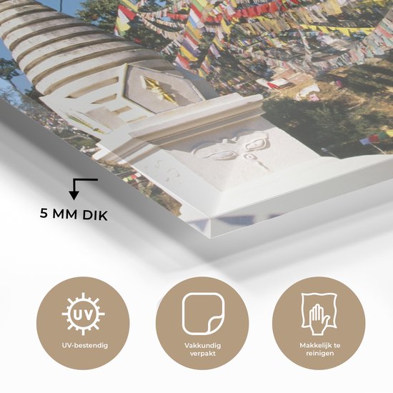 MuchoWow® Peinture sur Verre - Drapeaux de Prière au Stupa de Swayambhunath au Népal - 180x120 cm - Peintures sur Verre Peintures - Photo sur Glas