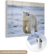 MuchoWow® Glasschilderij 120x90 cm - Schilderij acrylglas - IJsbeer - Sneeuw - Vacht - Foto op glas - Schilderijen