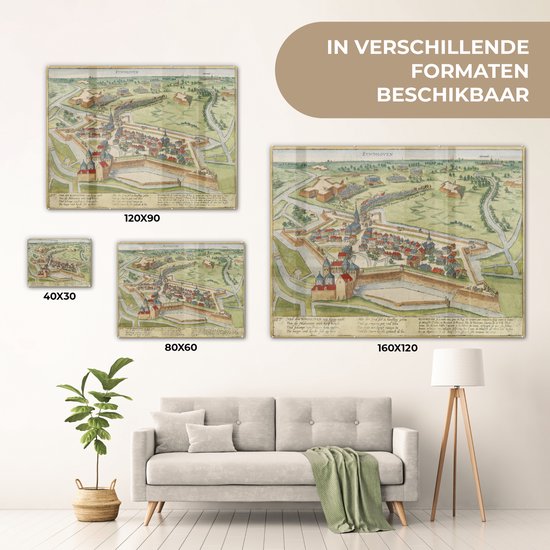 MuchoWow® Glasschilderij 40x30 cm - Schilderij acrylglas - Stadskaart - Eindhoven - Antiek - Foto op glas - Schilderijen - Plattegrond