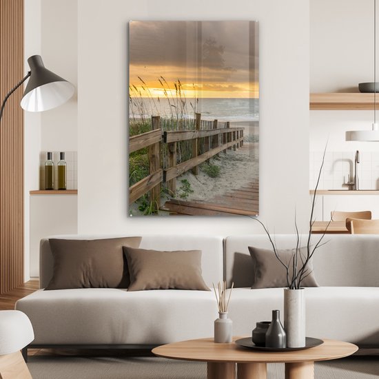 MuchoWow® Peinture sur Verre - Plage - Mer - Dune - Chemin - 80x120 cm - Peintures sur Verre Peintures - Photo sur Glas