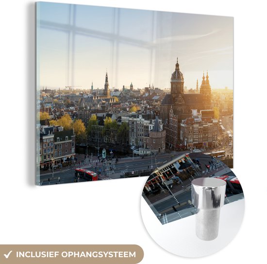 MuchoWow® Glasschilderij - Amsterdam - Zon - Nederland - Acrylglas Schilderijen - Foto op Glas