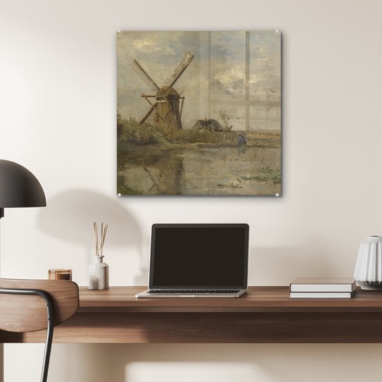 MuchoWow® Peinture sur verre 50x50 cm - Peinture sur verre acrylique - Moulin au bord d'un lac - Peinture de Paul Joseph Constantin - Photo sur verre - Peintures