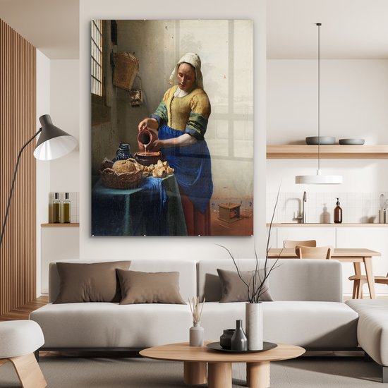 MuchoWow® Peinture sur verre - La Laitière - Johannes Vermeer - 120x160 cm - Peintures sur verre acrylique - Photo sur Glas