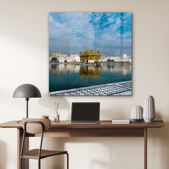 MuchoWow® Peinture sur verre 90x90 cm - Peinture sur verre - Temple d'or entouré d'eau à Amritsar - Photo sur verre acrylique - Peintures