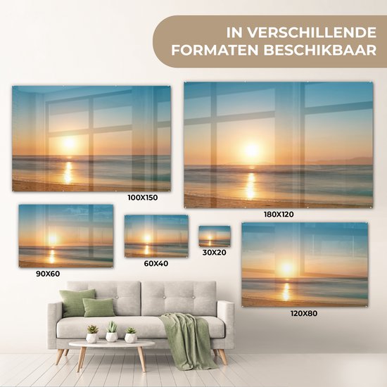 MuchoWow® Tableau sur verre 180x120 cm - Tableau sur verre acrylique - Mer - Couleurs - Soleil - Photo sur verre - Décoration murale salon - Décoration murale chambre - Peintures