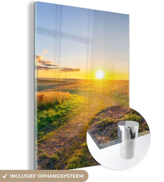 MuchoWow® Glasschilderij 30x40 cm - Schilderij acrylglas - Zon - Natuur - Landschap - Foto op glas - Schilderijen