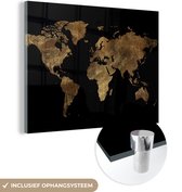 Glasschilderij - Wereldkaart - Bruin - Design - Glasplaat - Foto op glas - Glasschilderijen woonkamer - Schilderij op glas - 160x120 cm - Muurdecoratie - Wanddecoratie - Slaapkamer - Kamer decoratie