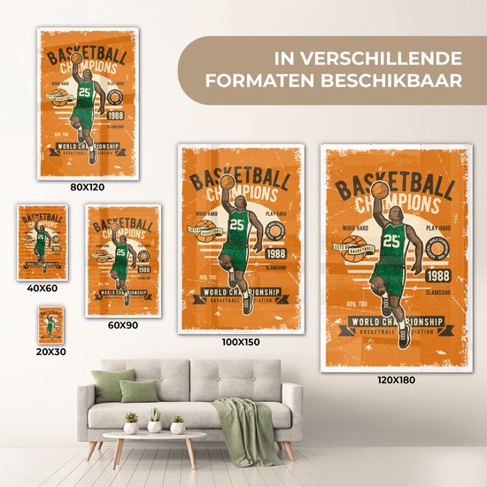 MuchoWow® Glasschilderij 40x60 cm - Schilderij acrylglas - Mancave - Basketbal - Sport - Retro - Foto op glas - Schilderijen