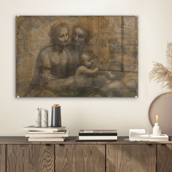 MuchoWow® Peinture sur verre 60x40 cm - Peinture sur verre acrylique - Marie avec l'enfant et Sainte Anne - Leonardo de Vinci - Photo sur verre - Peintures