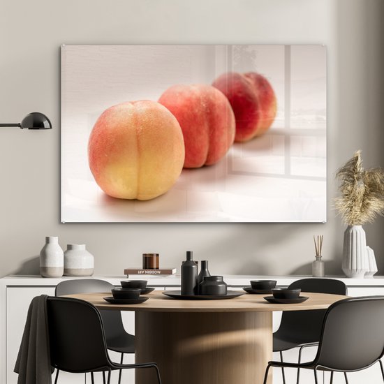 MuchoWow® Peinture sur Verre - Gros plan du dessous d'une pêche - 120x80 cm - Peintures sur Verre Acrylique - Photo sur Glas