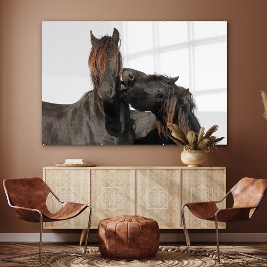 MuchoWow® Peinture sur Verre - Paarden - Fourrure - Wit - 180x120 cm - Peintures sur Verre Acrylique - Photo sur Glas