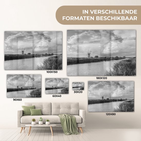 MuchoWow® Peinture sur verre 60x40 cm - Peinture sur verre acrylique - Lever de soleil au parc national des Broads en Angleterre en noir et blanc - Photo sur verre - Peintures