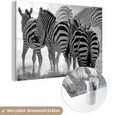 MuchoWow® Glasschilderij 60x40 cm - Schilderij acrylglas - Lopende zebra's - Foto op glas - Schilderijen