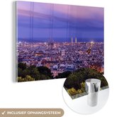 MuchoWow® Glasschilderij 120x80 cm - Schilderij acrylglas - Skyline - Barcelona - Spanje - Foto op glas - Schilderijen