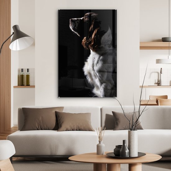 Peinture sur Verre - Épagneul Springer sur Fond Noir - 80x120 cm - Peintures sur Verre Peintures - Photo sur Glas