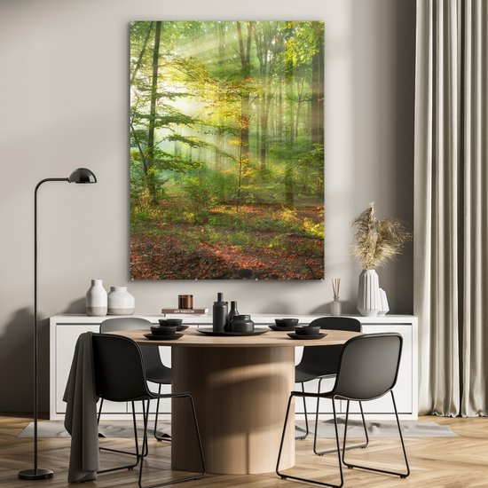 MuchoWow - Glasschilderij - Acrylglas - Zon - Bladeren - Boom - Foto op glas - Schilderij glas - 90x120 cm - Muurdecoratie glas - Glasschilderij binnen - Slaapkamer