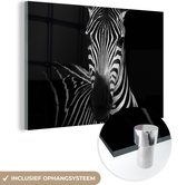 MuchoWow - Peinture sur verre - Photo sur verre - Verre acrylique - Animaux - Zebra - Zwart - Wit - 120x80 cm - Décoration murale verre - Peinture sur verre noir et blanc - Peinture sur verre zèbre