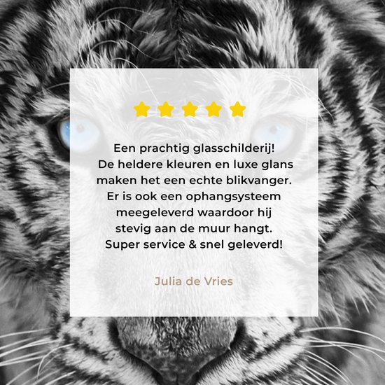 Peinture sur verre - Photo sur verre - Verre acrylique - Animaux - Tigre - Yeux - Blauw - 90x120 cm - Peinture sur verre tigre - Peinture sur verre noir et blanc - Décoration murale verre - Décoration murale animaux