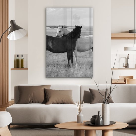 Peinture sur verre - Photo sur verre - Verre acrylique - Animaux - Paarden - Herbe - Nature - 80x120 cm - Peinture sur verre cheval - Peinture sur verre - Peinture sur verre animaux - Décoration murale - Chambre