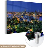 MuchoWow® Glasschilderij 180x120 cm - Schilderij acrylglas - Rotterdam - Nederland - Skyline - Foto op glas - Schilderijen