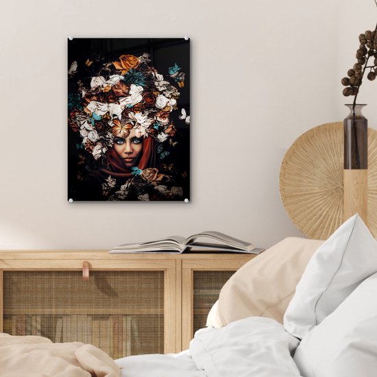 Peinture sur Verre - Fleurs - Papillon - Femmes - Foulard - 30x40 cm - Peintures sur Verre Peintures - Photo sur Glas