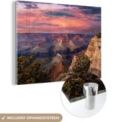 MuchoWow® Glasschilderij 160x120 cm - Schilderij acrylglas - Zonsondergang bij Grand Canyon - Foto op glas - Schilderijen