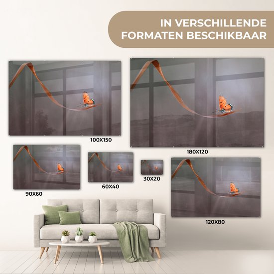 MuchoWow® Peinture sur verre 150x100 cm - Peinture sur verre acrylique - Insecte - Oranje - Feuille - Photo sur verre - Peintures