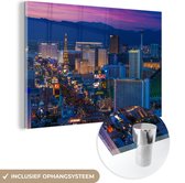 MuchoWow® Glasschilderij 30x20 cm - Schilderij acrylglas - Paars - Las Vegas - Zonsondergang - Foto op glas - Schilderijen