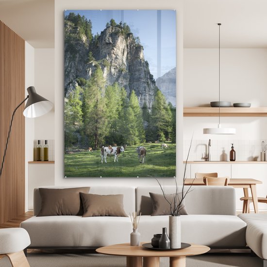 MuchoWow® Peinture sur verre 100x150 cm - Peinture sur verre acrylique - Vaches - Lumière - Berg - Photo sur verre - Peintures
