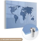 MuchoWow® Glasschilderij 30x20 cm - Schilderij acrylglas - Wereldkaart - Blauw - Simpel - Foto op glas - Schilderijen