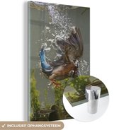 MuchoWow® Glasschilderij 100x150 cm - Schilderij acrylglas - IJsvogel - Zwemmen - Vis - Foto op glas - Schilderijen