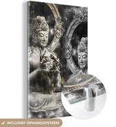 MuchoWow® Glasschilderij 20x30 cm - Schilderij acrylglas - Boeddha - Zilver - Rook - Foto op glas - Schilderijen