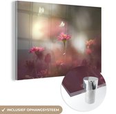 MuchoWow® Glasschilderij 30x20 cm - Schilderij acrylglas - Vlinder - Bloemen - Lente - Foto op glas - Schilderijen